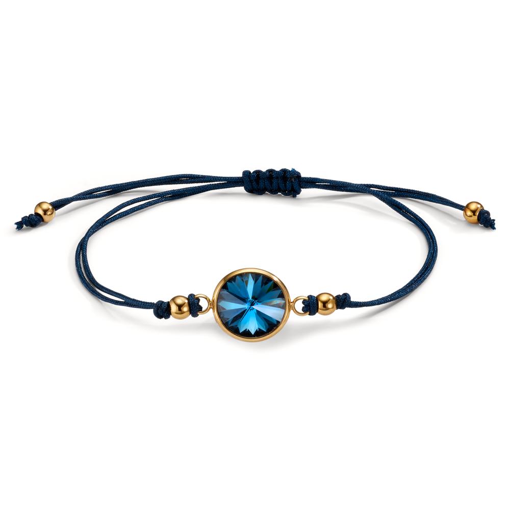 Armband Edelstahl, Textil Zirkonia saphirblau gelb IP beschichtet 14-21 cm verstellbar-607811