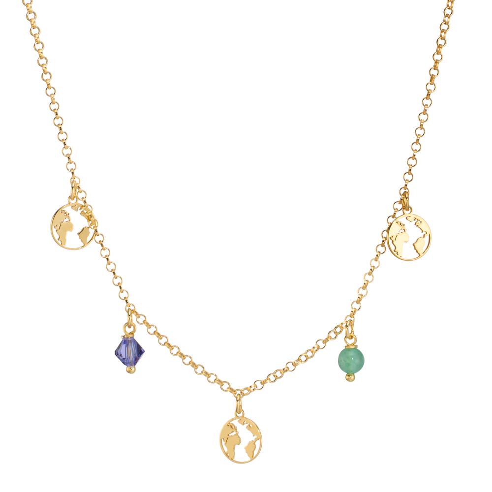 Collier Silber Kristall 2 Steine gelb vergoldet Weltkugel 42 cm-607937