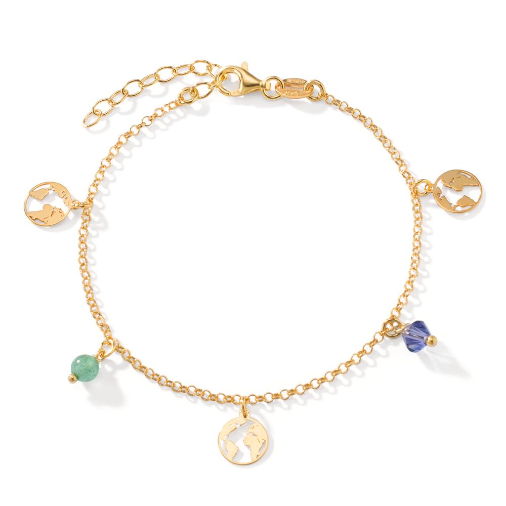 Armband Silber Kristall 2 Steine gelb vergoldet Weltkugel 17-20 cm verstellbar-607938