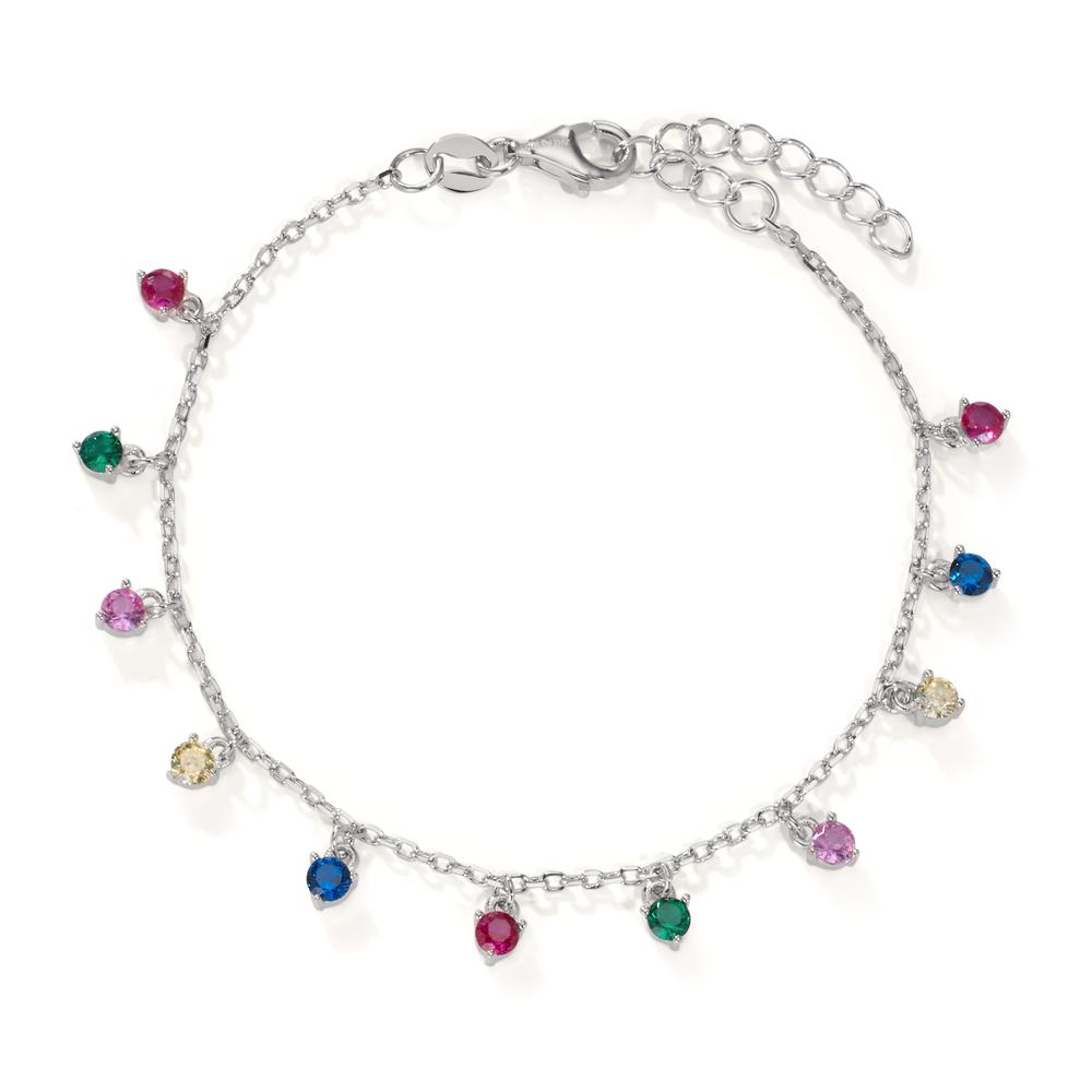 Armband Silber Zirkonia bunt, 11 Steine rhodiniert 16-19 cm verstellbar-608308