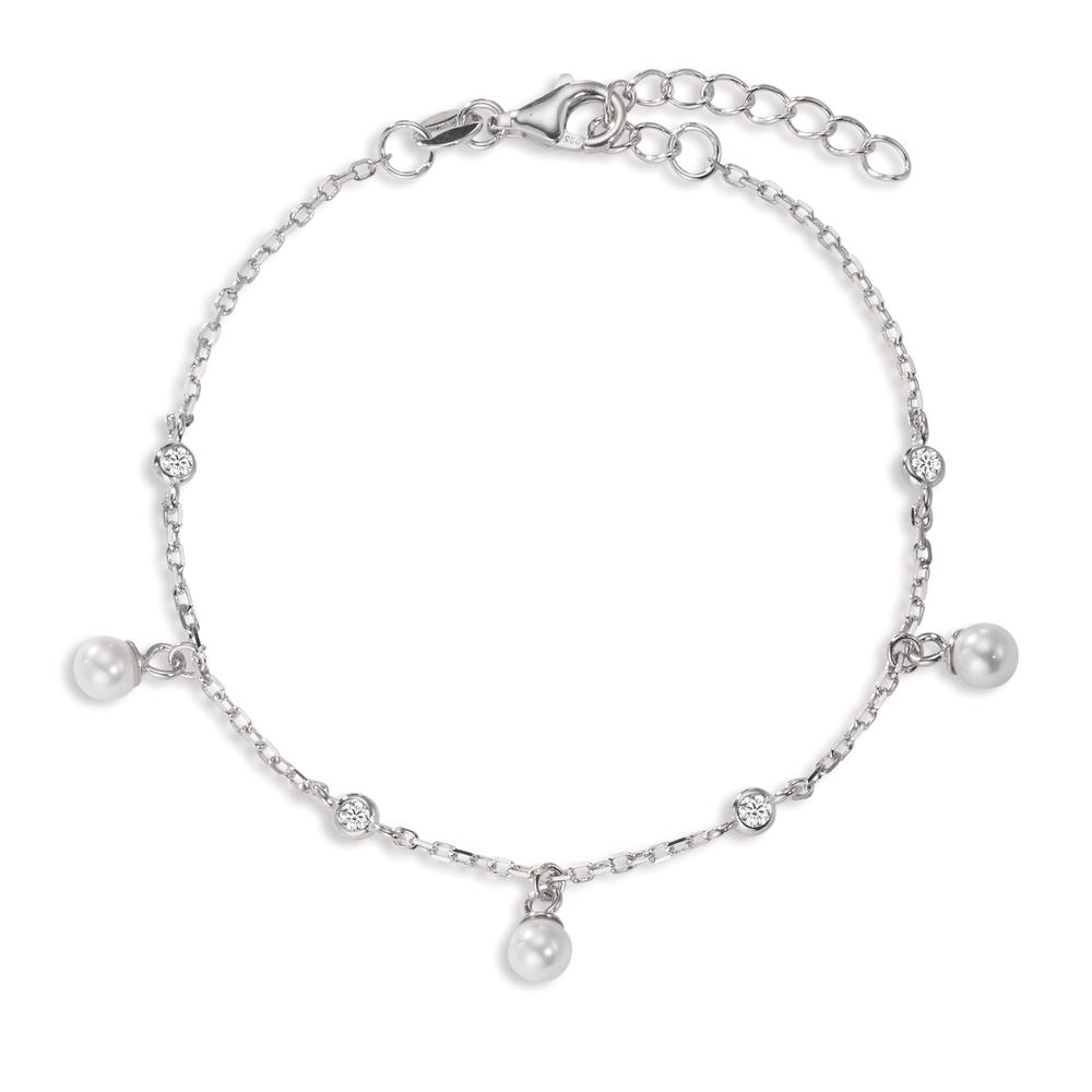 Armband Silber Zirkonia 4 Steine rhodiniert shining Pearls, 3 Perlen, 4 mm 16-19 cm verstellbar-608310