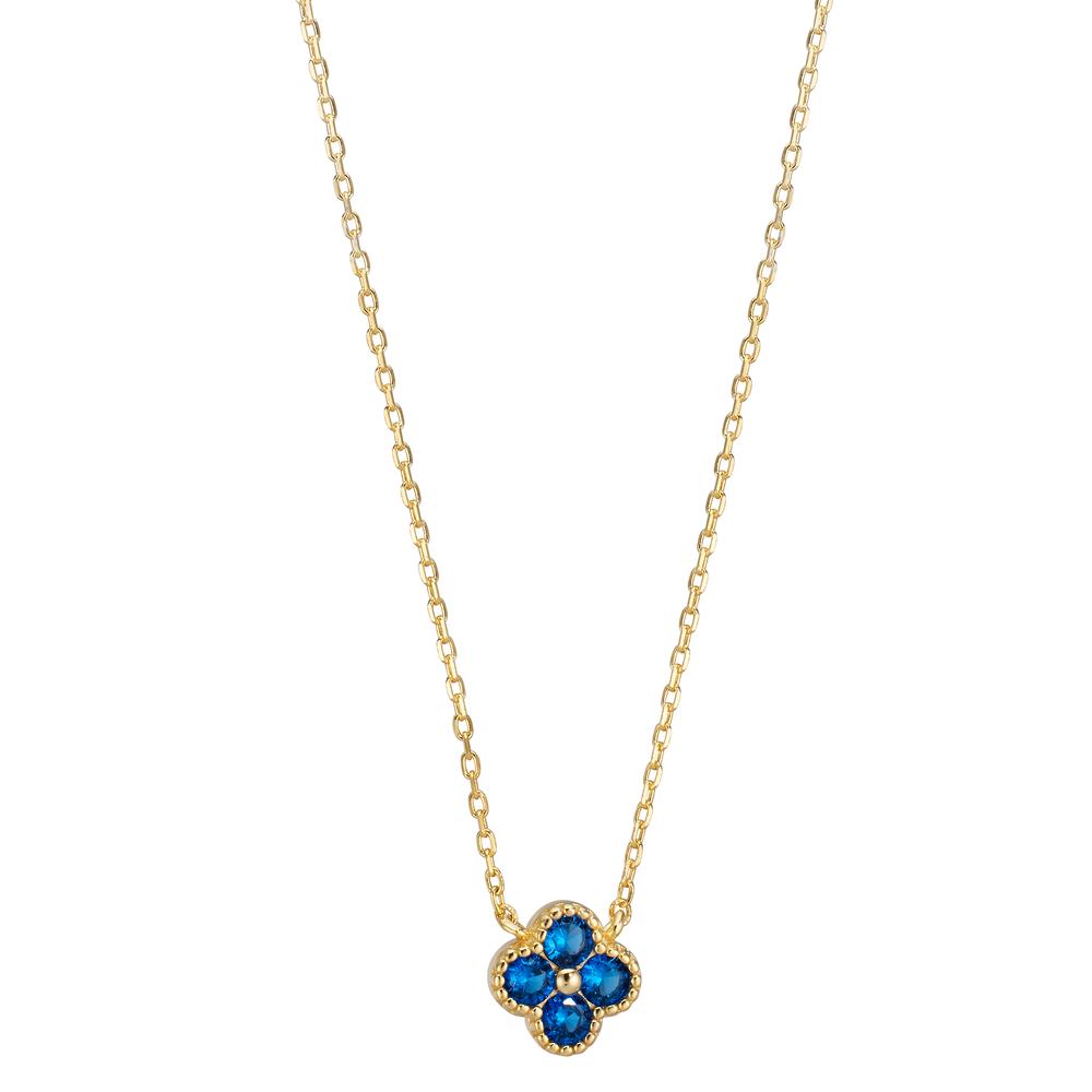 Collier Silber Zirkonia saphirblau, 4 Steine gelb vergoldet Blume 40-45 cm verstellbar-608959