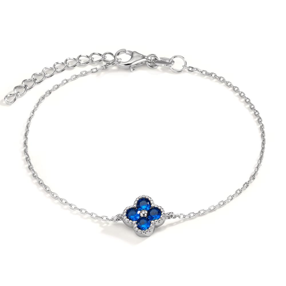 Armband Silber Zirkonia saphirblau, 4 Steine rhodiniert Blume 16-19 cm verstellbar-608975