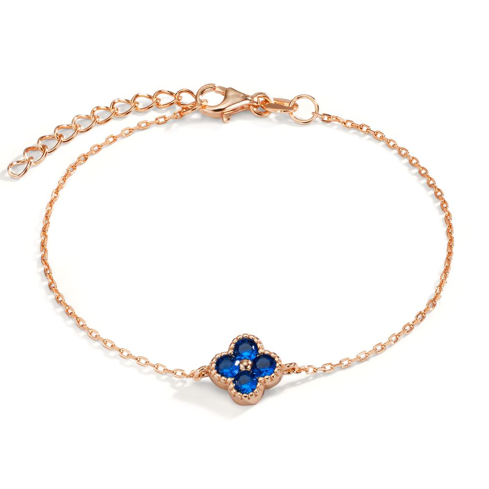 Armband Silber Zirkonia saphirblau, 4 Steine rosé vergoldet Blume 16-19 cm verstellbar-608976