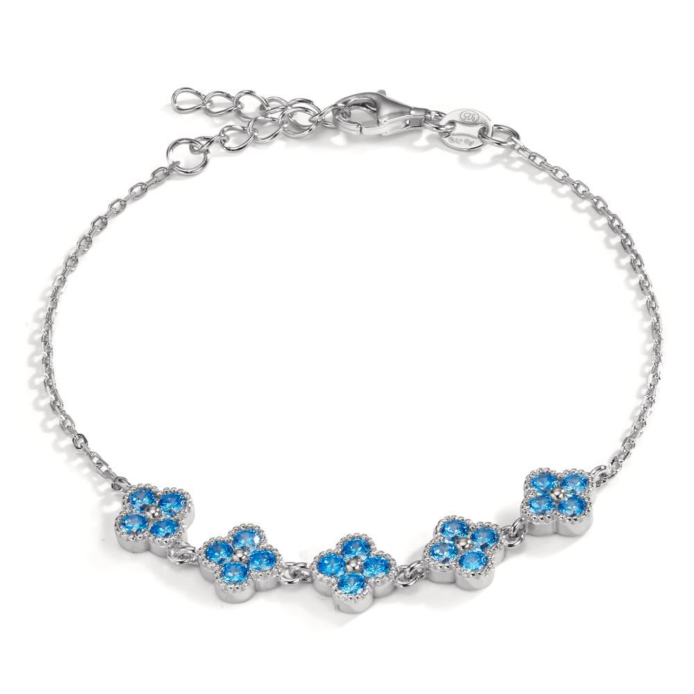 Armband Silber Zirkonia hellblau, 20 Steine rhodiniert Blume 16-19 cm verstellbar-608990