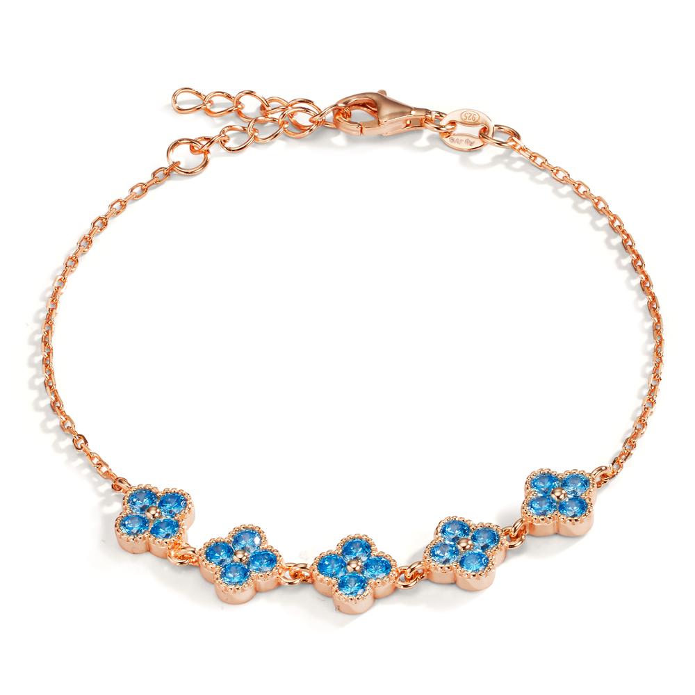Armband Silber Zirkonia hellblau, 20 Steine rosé vergoldet Blume 16-19 cm verstellbar-608991
