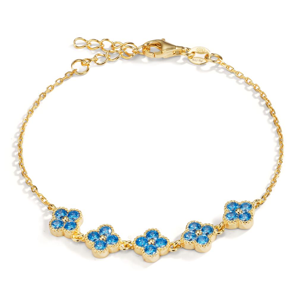Armband Silber Zirkonia hellblau, 20 Steine gelb vergoldet Blume 16-19 cm verstellbar-608992