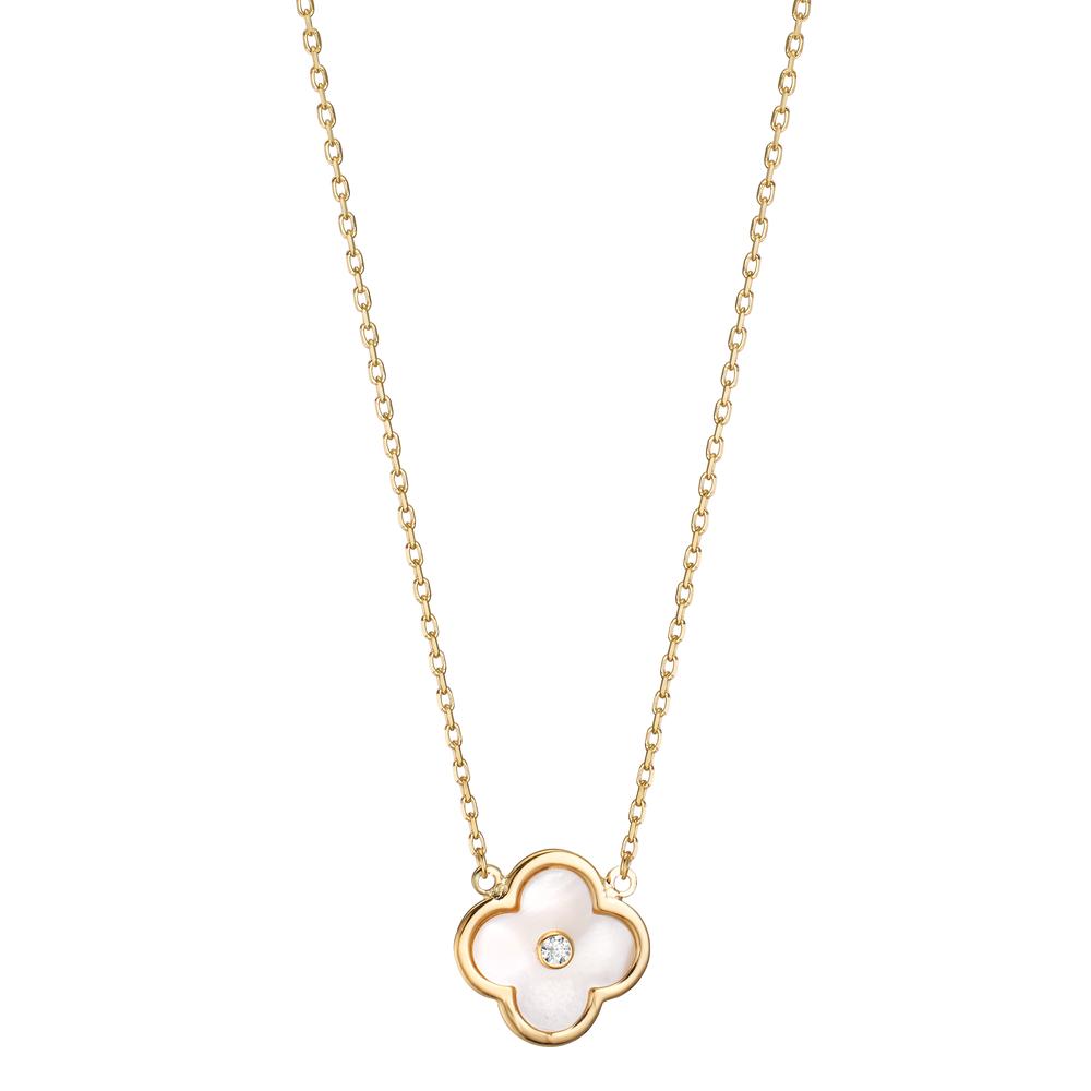 Collier 375/9 K Gelbgold Zirkonia Perlmutt Blume 45 cm-609223