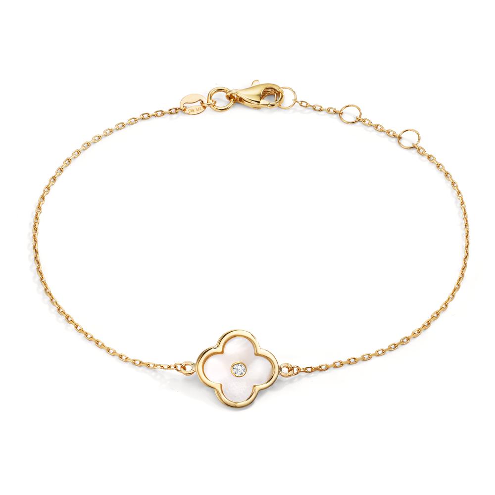 Armband 375/9 K Gelbgold Zirkonia Perlmutt Blume 17-19 cm verstellbar-609224