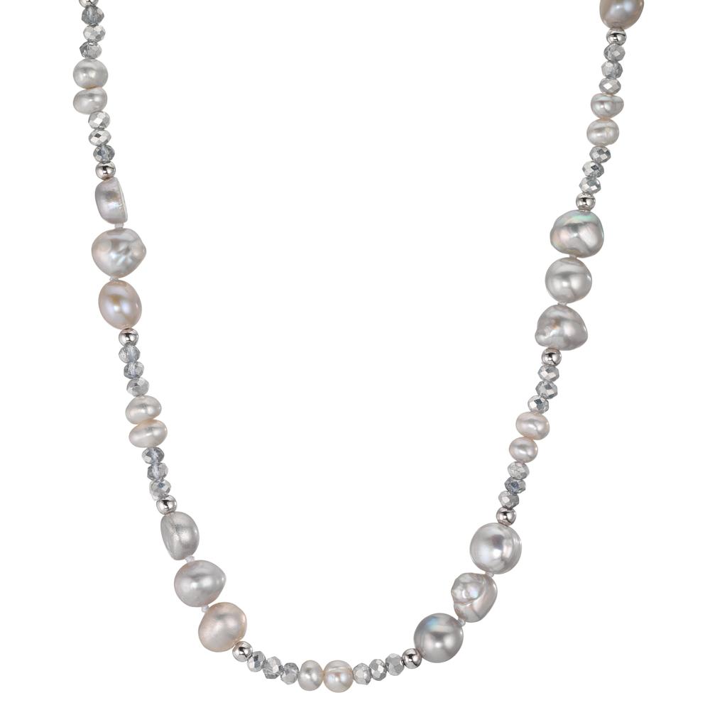 Collier Edelstahl Kristall silbern Süsswasserzuchtperle 46 cm-609922