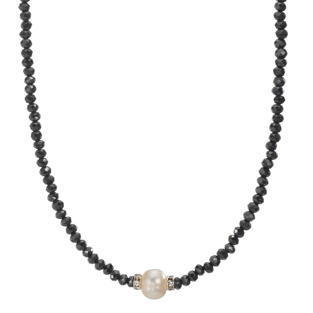 Collier Edelstahl Kristall schwarz Süsswasserzuchtperle 43 cm-609925