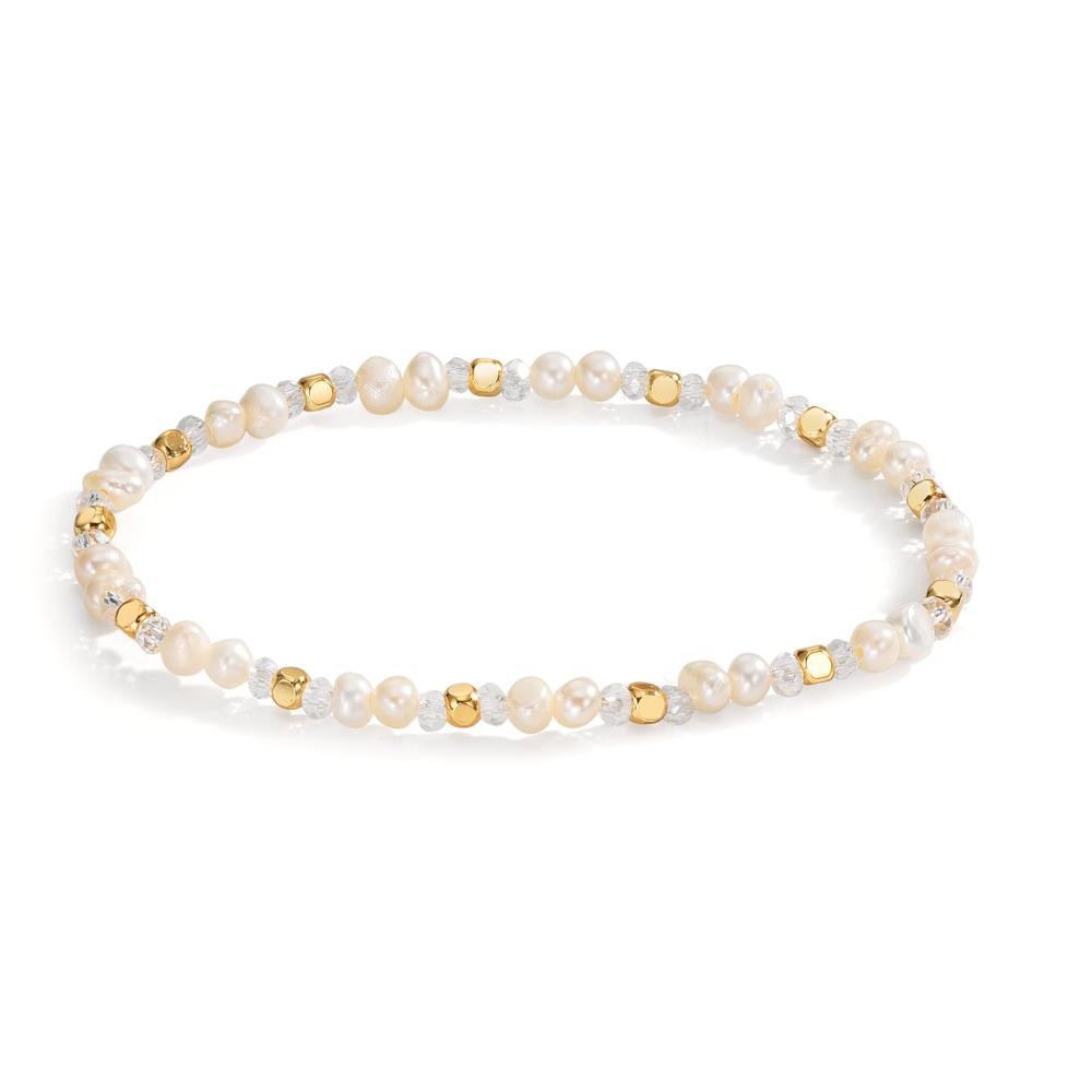 Armband Edelstahl Kristall weiss gelb IP beschichtet Süsswasserzuchtperle 16 cm-609977