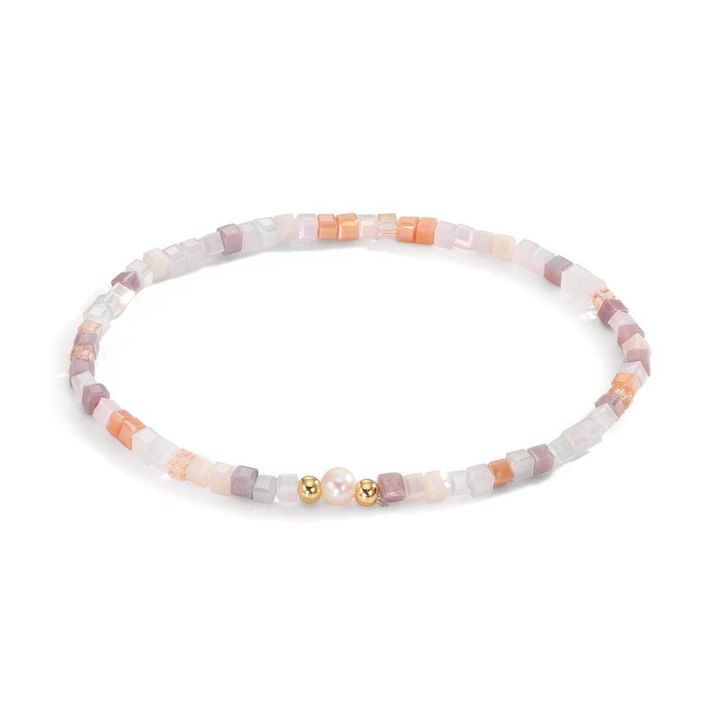 Armband Edelstahl Kristall rosa gelb IP beschichtet Süsswasserzuchtperle 17 cm-609978